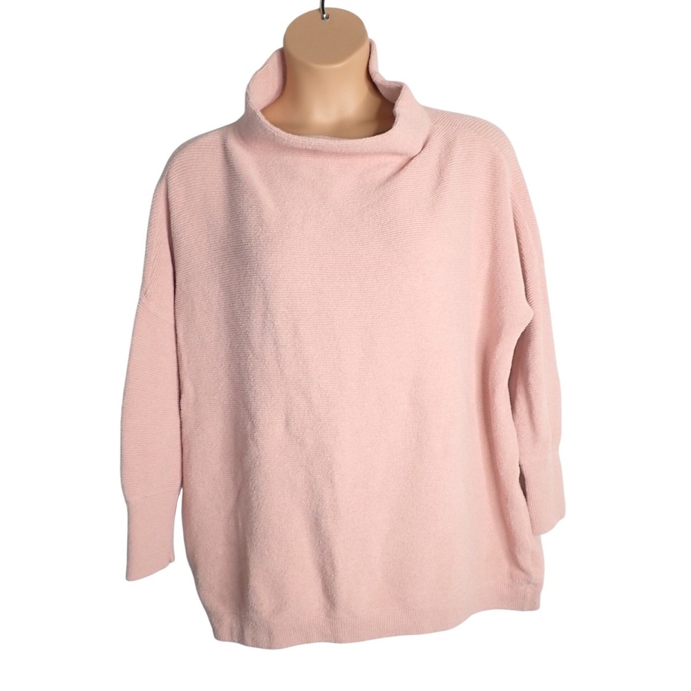 Free People Women's Ottoman Slouchy Tunic Mock Neck Ribbed Sweater Pink Size L